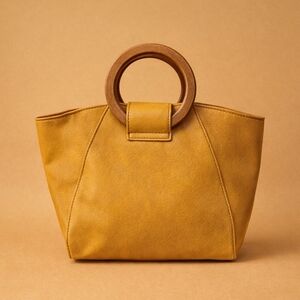 Elegant Mustard Handbag with Wooden Handle